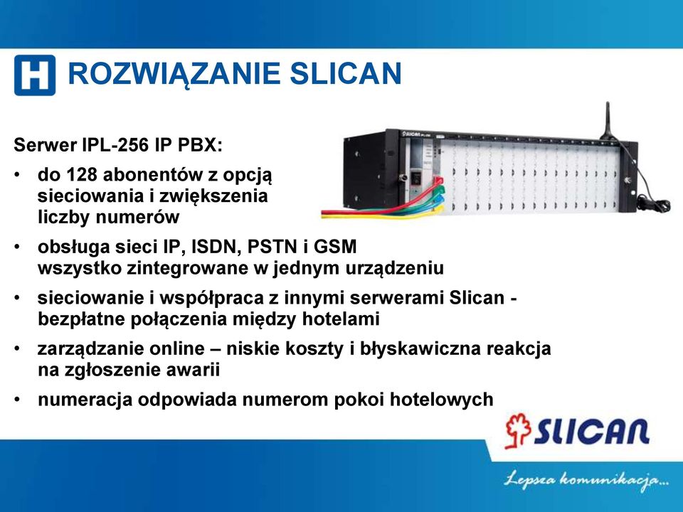 sieciowanie i współpraca z innymi serwerami Slican - bezpłatne połączenia między hotelami