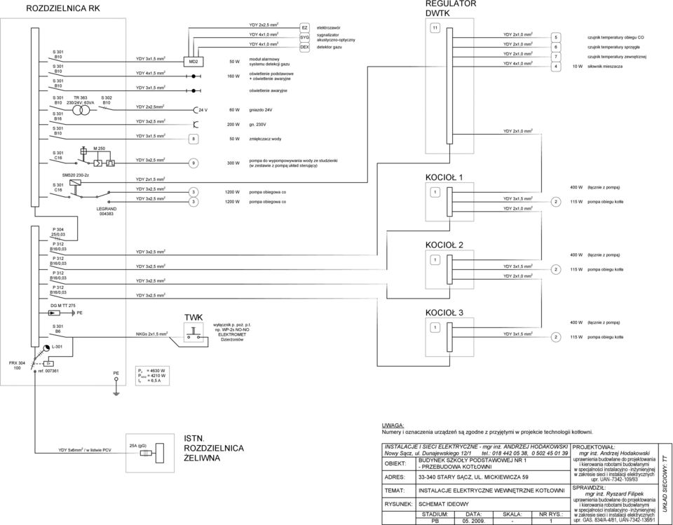 temperatury zewnętrznej siłownik mieszacza B16 TR 363 230/24V; 63VA S 302 YDY 2x2,5mm 2 8 24 V 60 W gniazdo 24V 200 W gn.