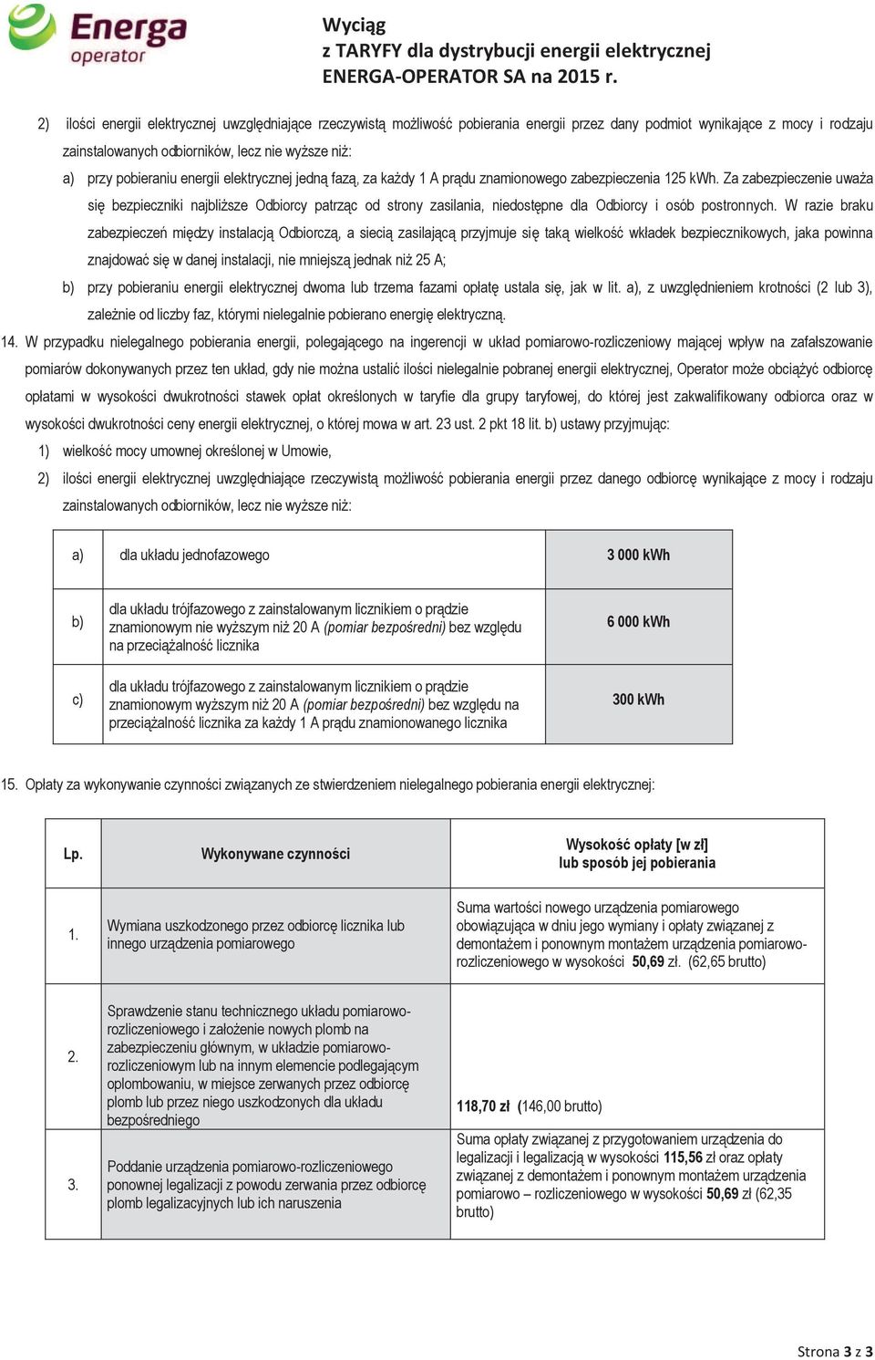 pobieraniu energii elektrycznej jedną fazą, za każdy 1 A prądu znamionowego zabezpieczenia 125 kwh.