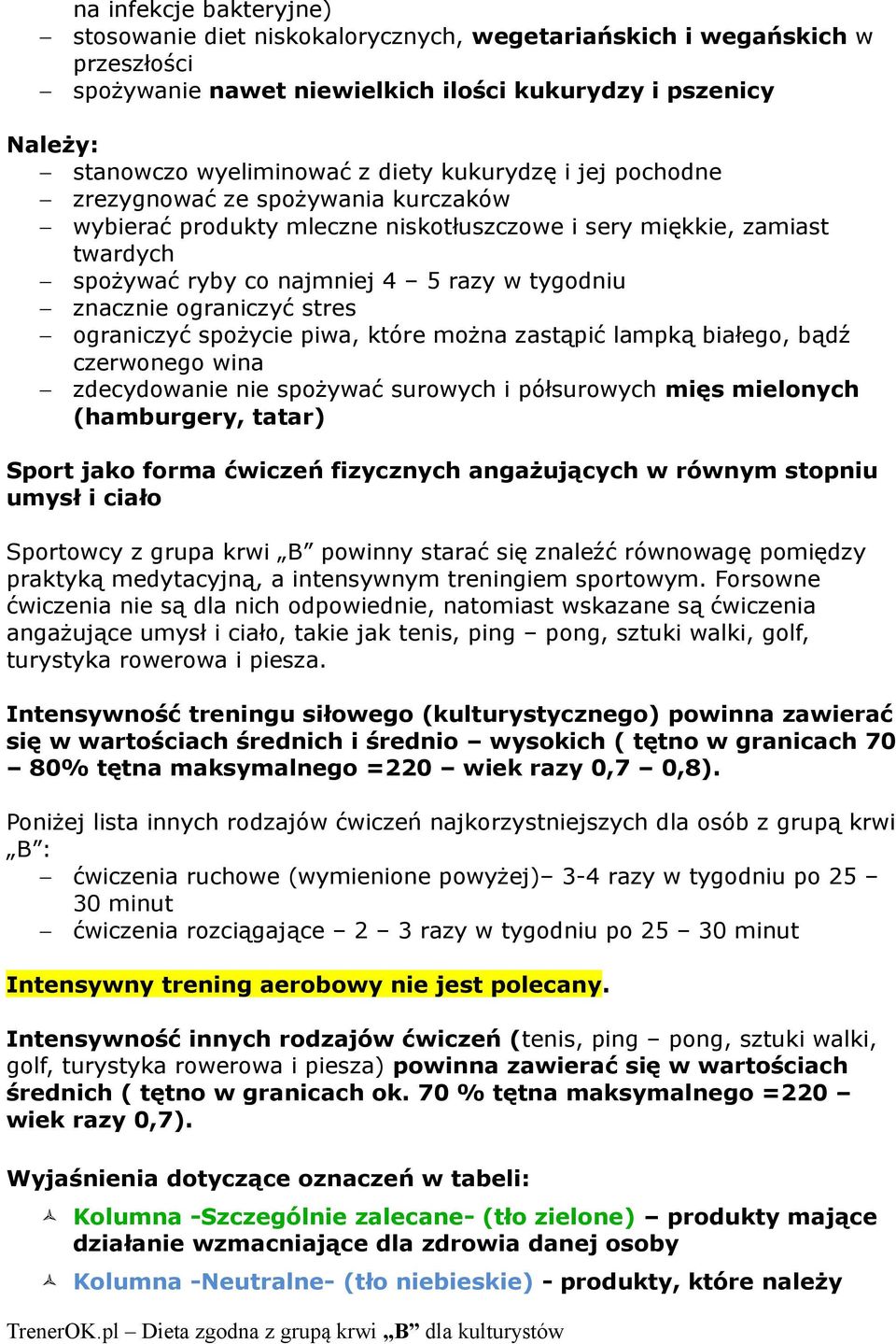 ograniczyć stres ograniczyć spożycie piwa, które można zastąpić lampką białego, bądź czerwonego wina zdecydowanie nie spożywać surowych i półsurowych mięs mielonych (hamburgery, tatar) Sport jako