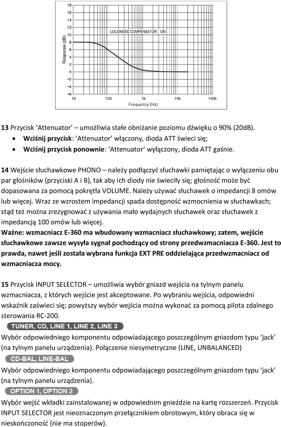 14 Wejście słuchawkowe PHONO należy podłączyć słuchawki pamiętając o wyłączeniu obu par głośników (przyciski A i B), tak aby ich diody nie świeciły się; głośność może być dopasowana za pomocą