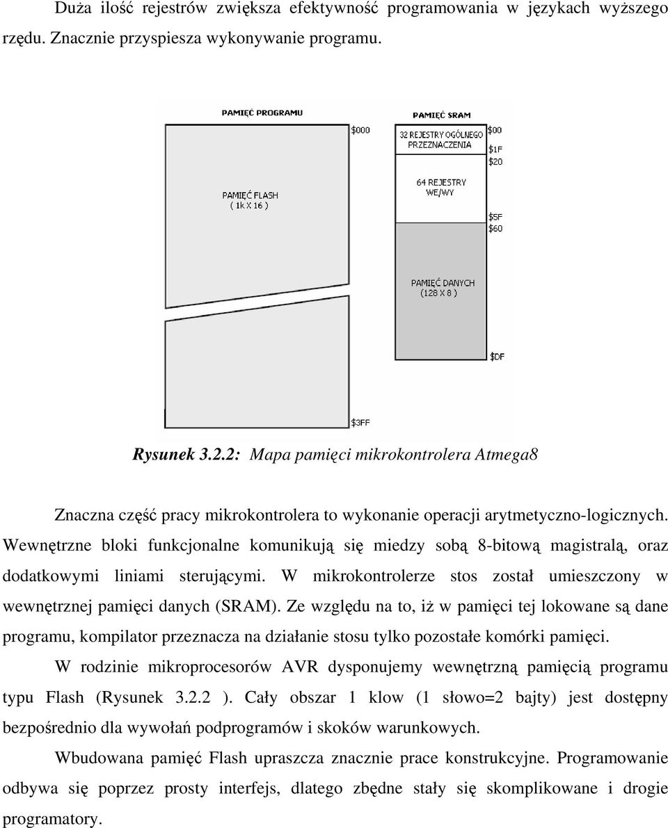 Wewnętrzne bloki funkcjonalne komunikują się miedzy sobą 8-bitową magistralą, oraz dodatkowymi liniami sterującymi. W mikrokontrolerze stos został umieszczony w wewnętrznej pamięci danych (SRAM).