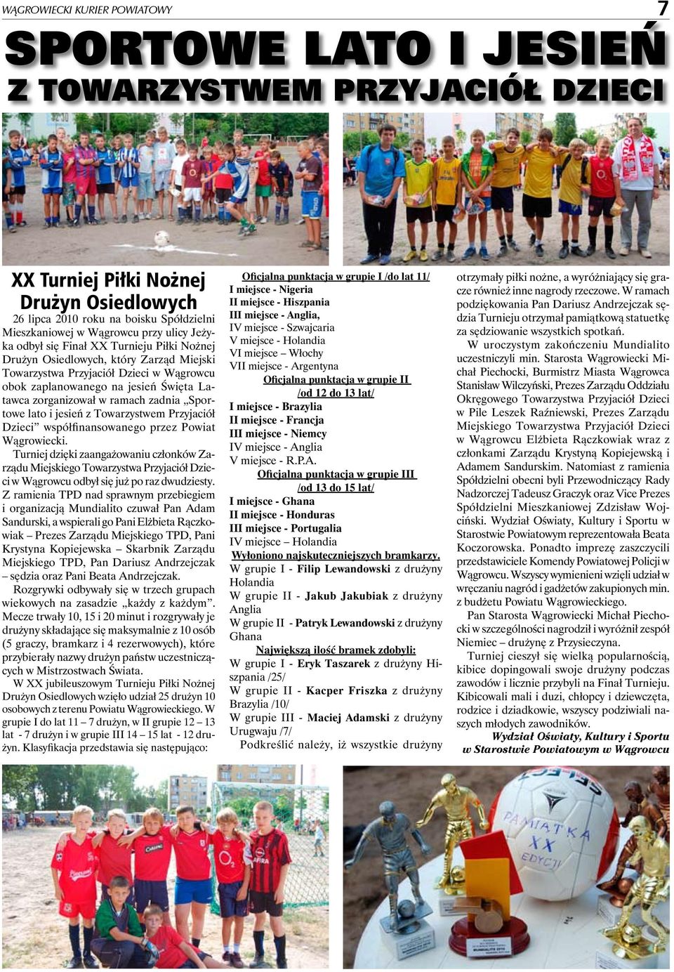 ramach zadnia Sportowe lato i jesień z Towarzystwem Przyjaciół Dzieci współfinansowanego przez Powiat Wągrowiecki.
