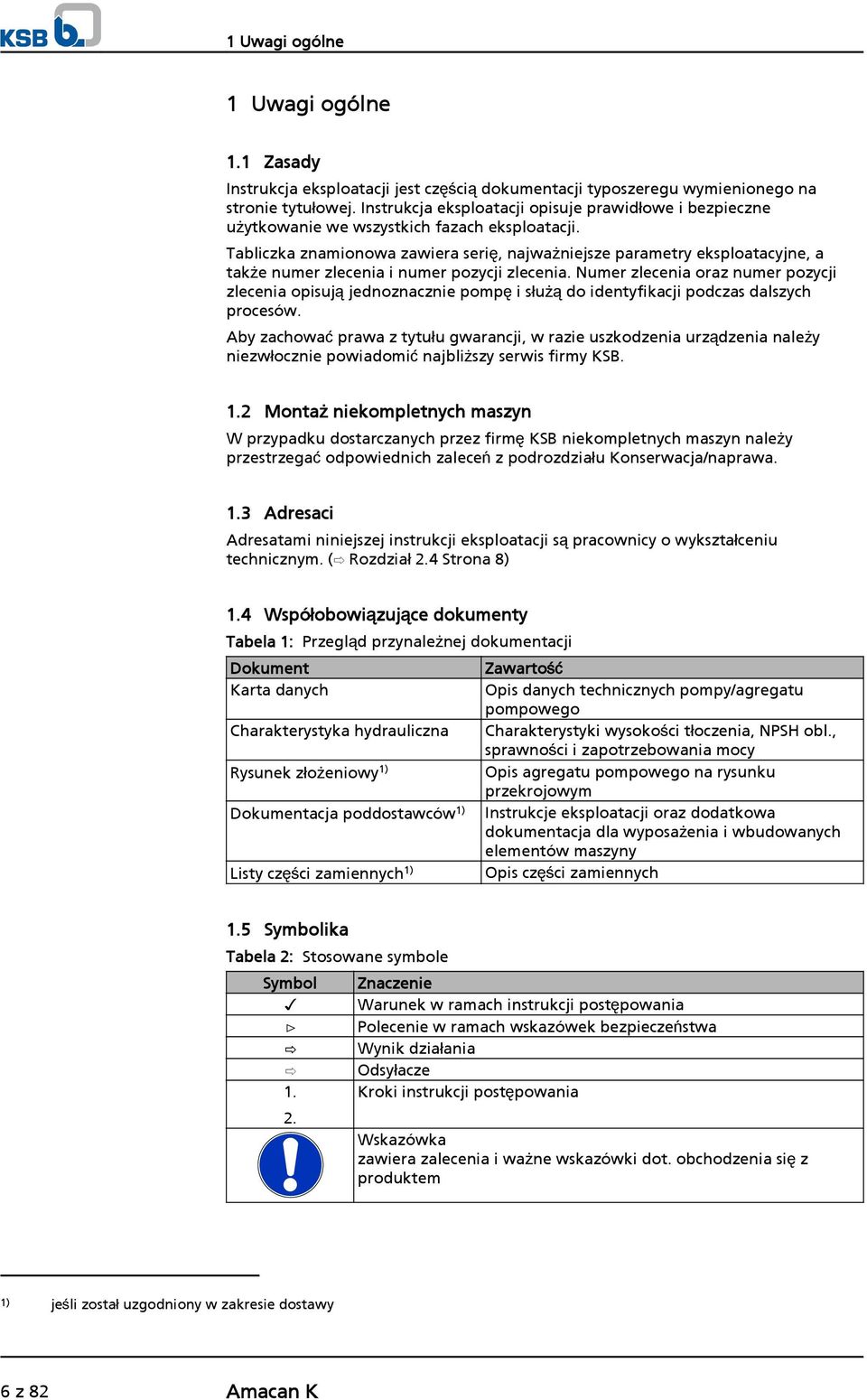 Tabliczka znamionowa zawiera serię, najważniejsze parametry eksploatacyjne, a także numer zlecenia i numer pozycji zlecenia.