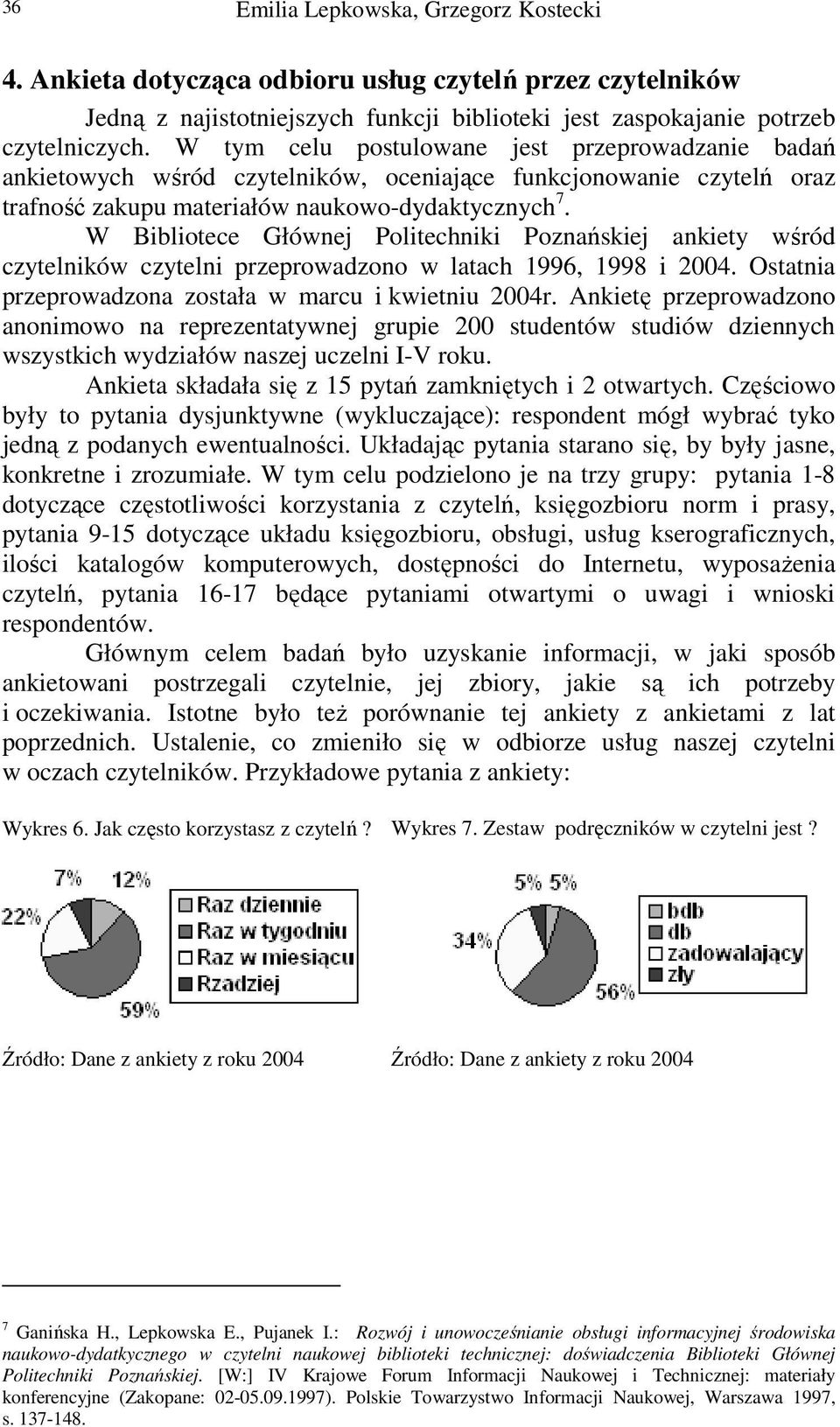 W Bibliotece Głównej Politechniki Poznańskiej ankiety wśród czytelników czytelni przeprowadzono w latach 1996, 1998 i 2004. Ostatnia przeprowadzona została w marcu i kwietniu 2004r.