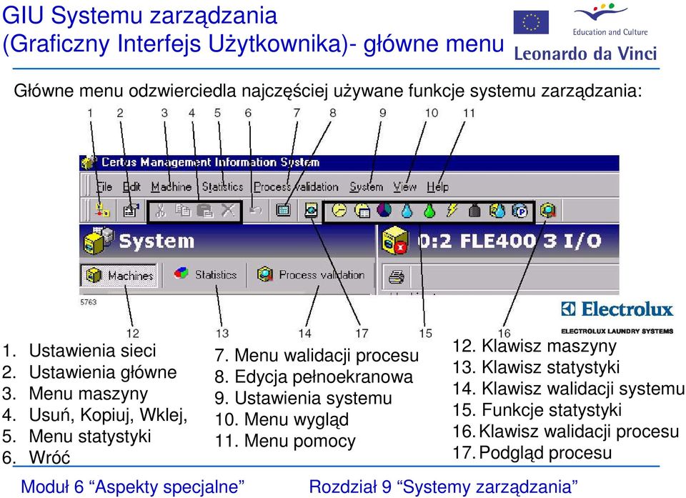 Wróć 7. Menu walidacji procesu 8. Edycja pełnoekranowa 9. Ustawienia systemu 10. Menu wygląd 11. Menu pomocy 12.