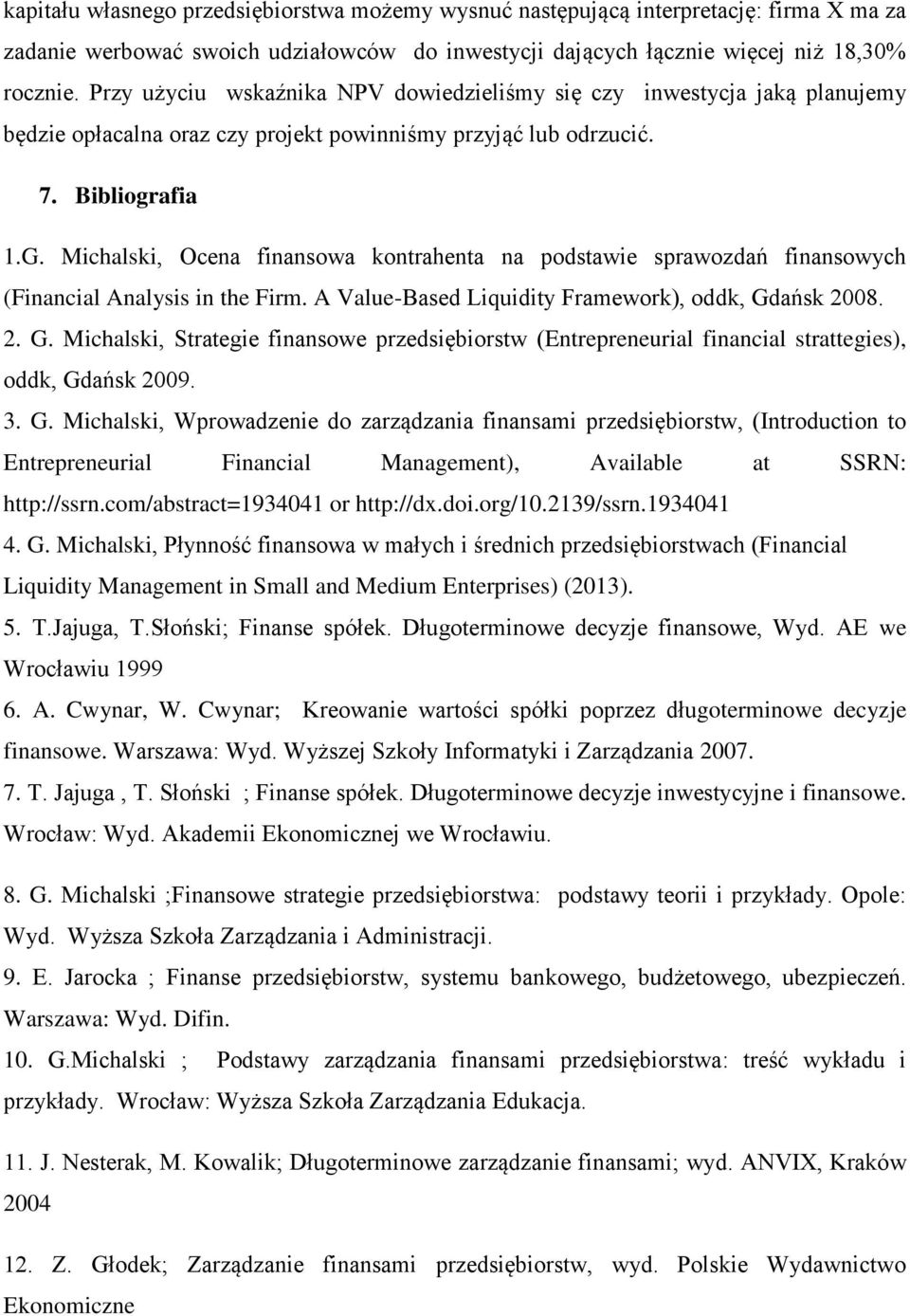 Michalski, Ocena finansowa kontrahenta na podstawie sprawozdań finansowych (Financial Analysis in the Firm. A Value-Based Liquidity Framework), oddk, Gd