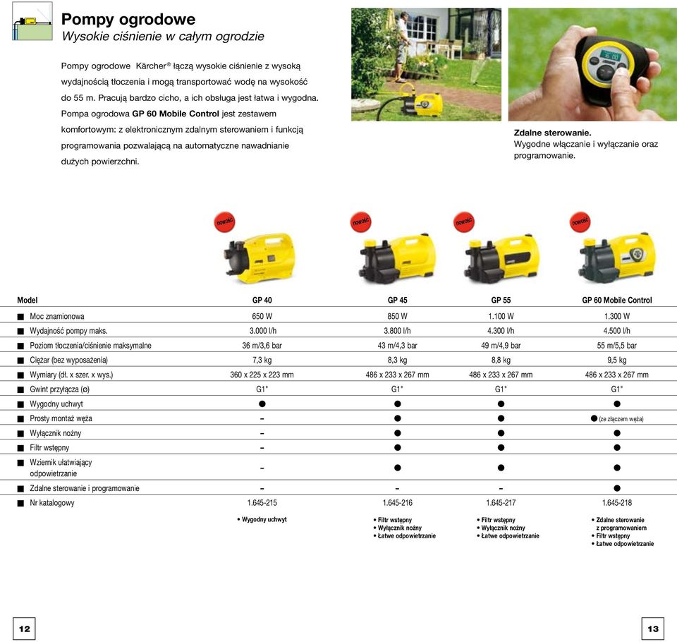 Pompa ogrodowa GP 60 Mobile Control jest zestawem komfortowym: z elektronicznym zdalnym sterowaniem i funkcją programowania pozwalającą na automatyczne nawadnianie dużych powierzchni.