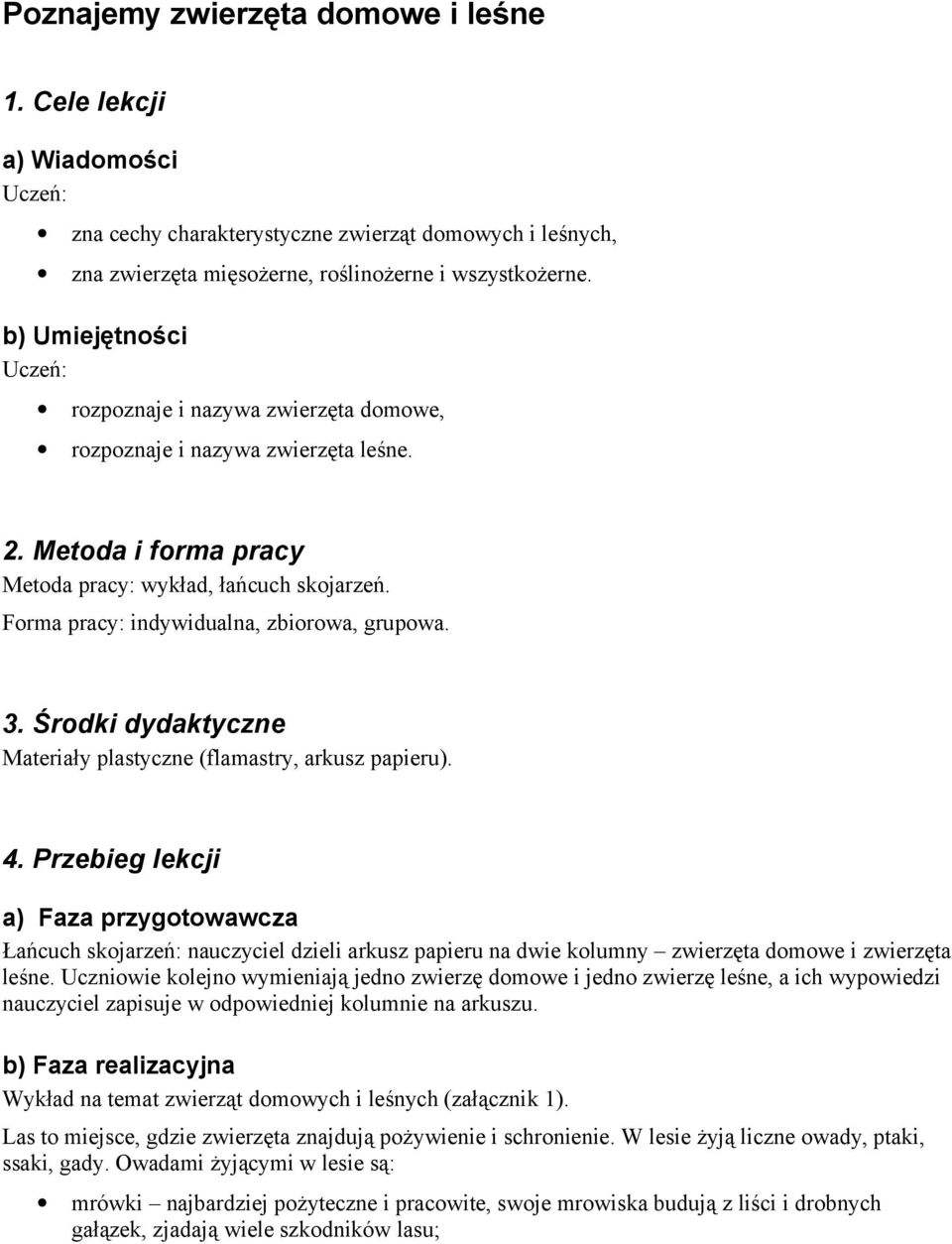 Forma pracy: indywidualna, zbiorowa, grupowa. 3. Środki dydaktyczne Materiały plastyczne (flamastry, arkusz papieru). 4.