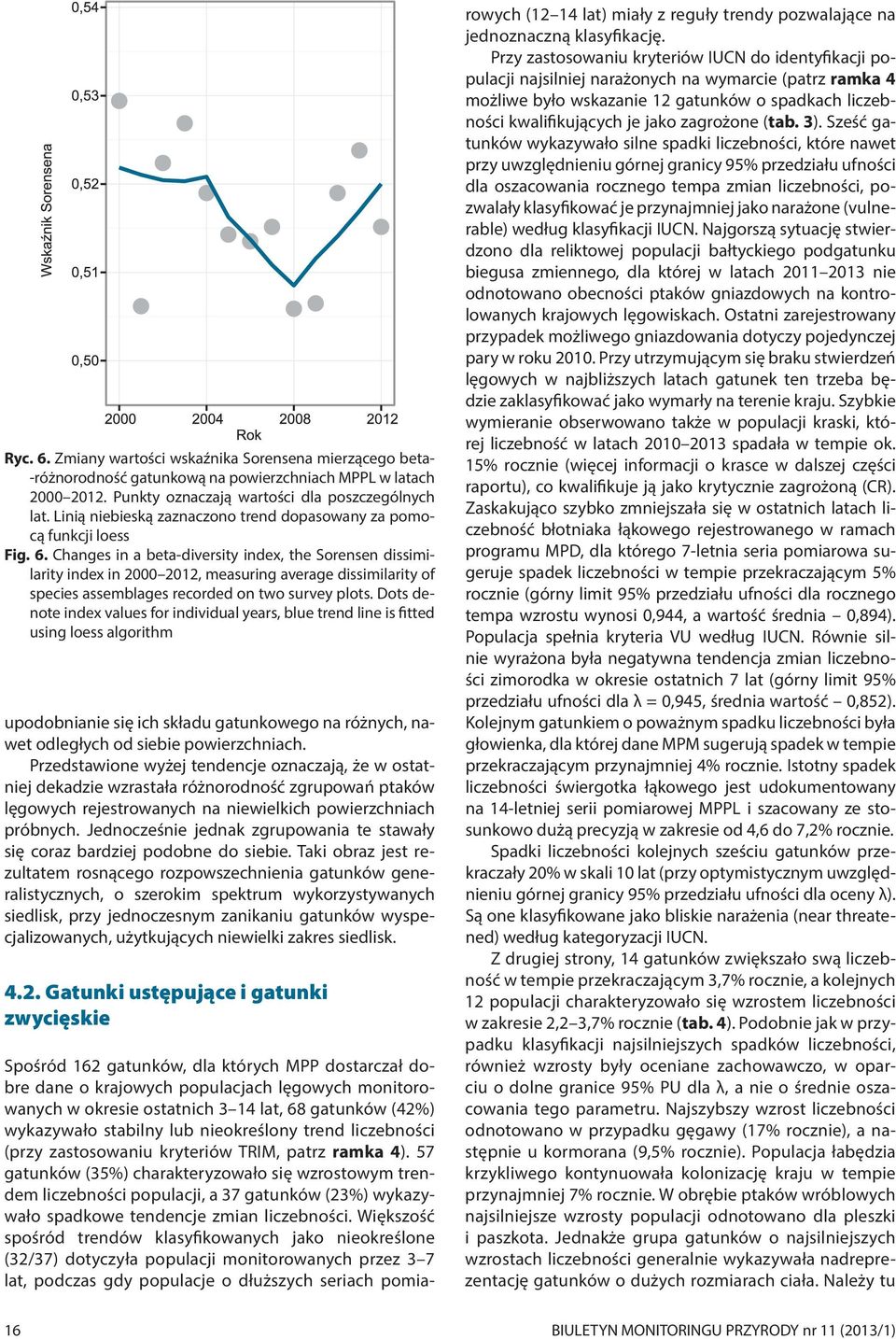 Changes in a beta-diversity index, the Sorensen dissimilarity index in 2000 2012, measuring average dissimilarity of species assemblages recorded on two survey plots.