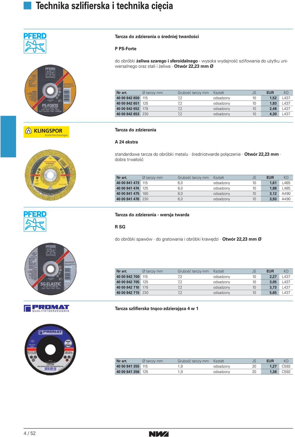 standardowa tarcza do obróbki metalu średniotwarde połączenie Otwór 22,23 mm dobra trwałość 40 00 841 473 115 6,0 odsadzony 10 1,61 L485 40 00 841 474 125 6,0 odsadzony 10 1,88 L485 40 00 841 475 180