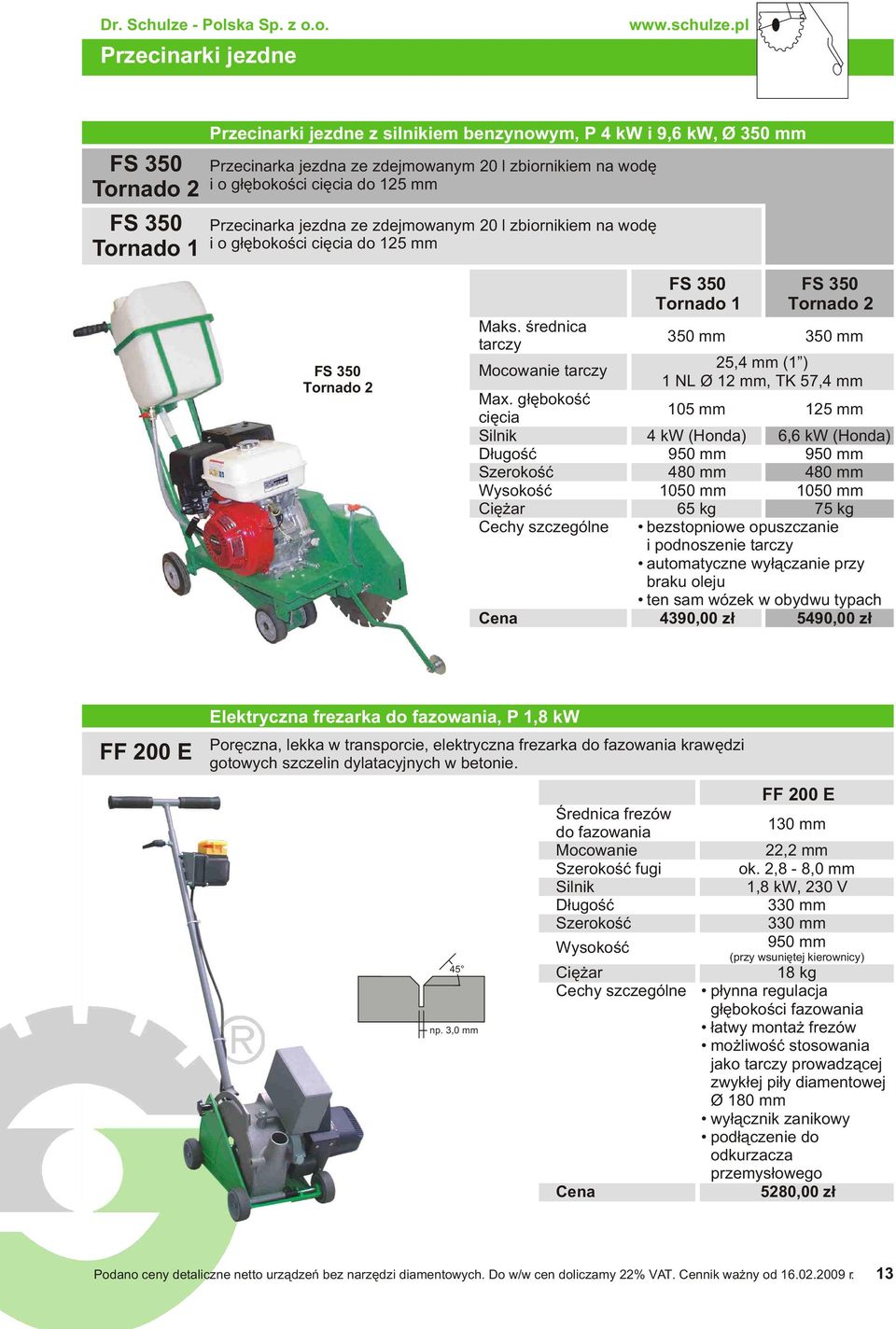 Przecinarka jezdna ze zdejmowanym 20 l zbiornikiem na wodê i o g³êbokoœci ciêcia do 125 mm FS 350 Tornado 2 FS 350 Tornado 1 FS 350 Tornado 2 Maks.