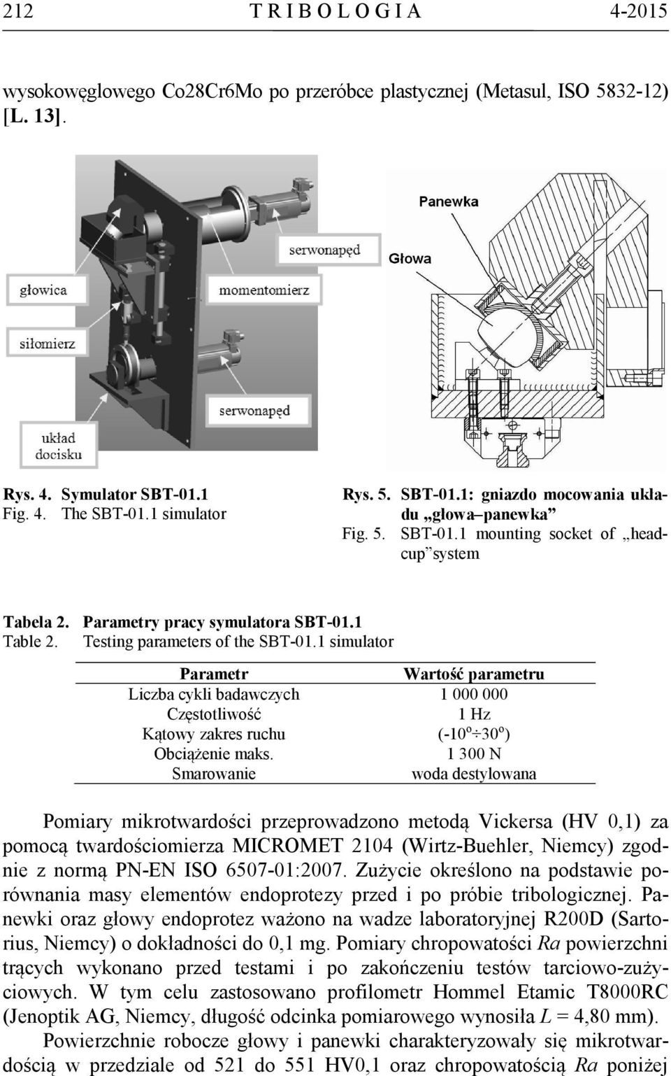 1 simulator Parametr Wartość parametru Liczba cykli badawczych 1 000 000 Częstotliwość 1 Hz Kątowy zakres ruchu (-10 o 30 o ) Obciążenie maks.