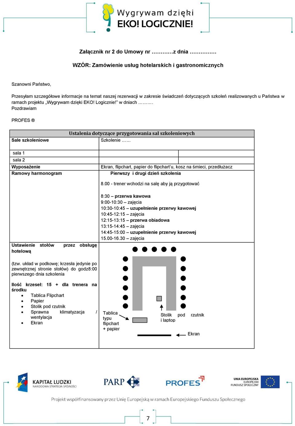 Pozdrawiam PROFES Sale szkoleniowe sala 1 sala 2 Wyposażenie Ramowy harmonogram Ustalenia dotyczące przygotowania sal szkoleniowych Szkolenie Ekran, flipchart, papier do flipchart u, kosz na śmieci,