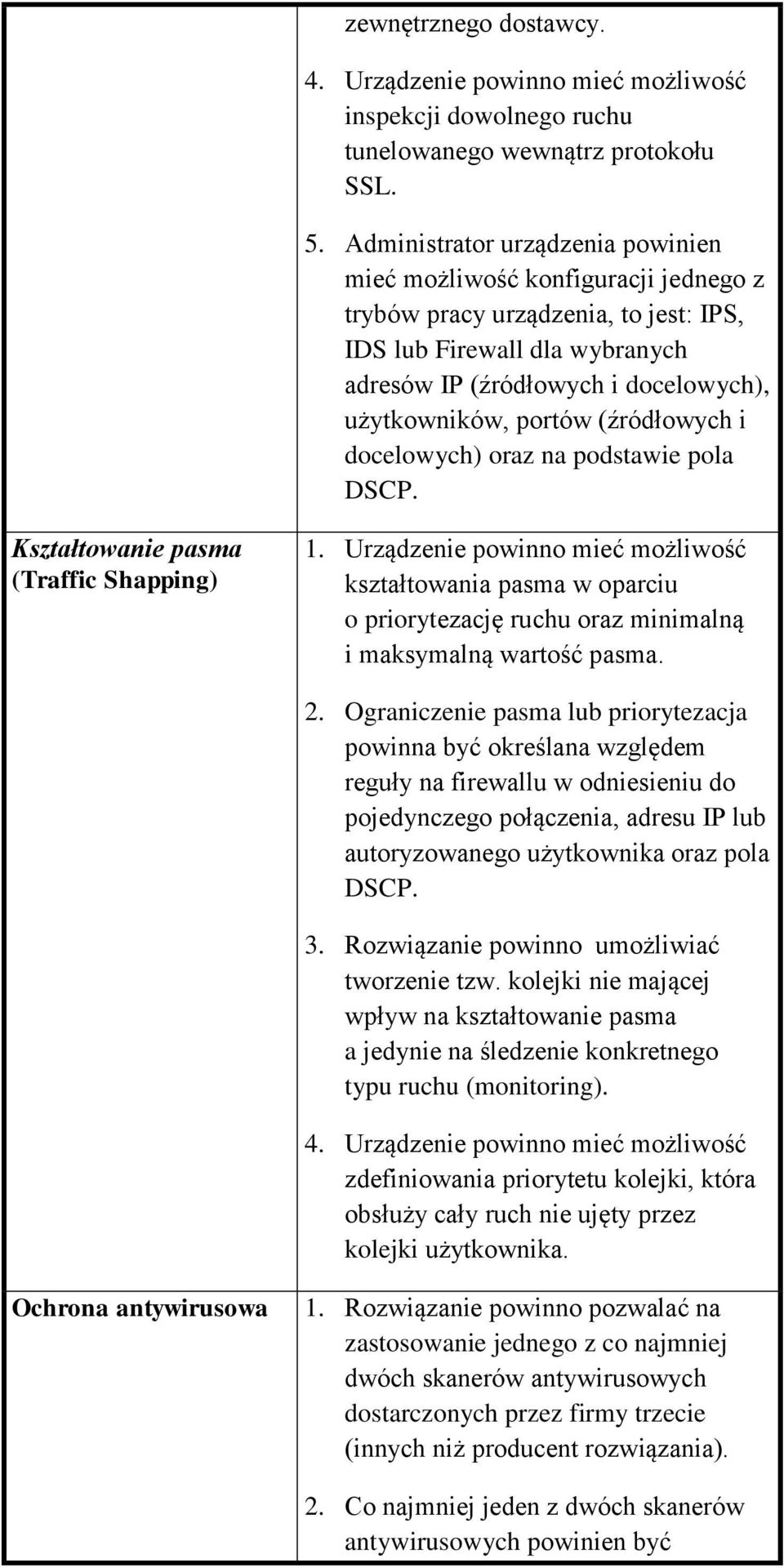 portów (źródłowych i docelowych) oraz na podstawie pola DSCP. Kształtowanie pasma (Traffic Shapping).