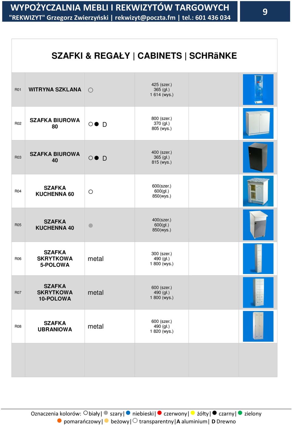 ) 850(wys.) R05 SZAFKA KUCHENNA 40 400(szer.) 600(gł.) 850(wys.) R06 SZAFKA RYTKOWA 5-POLOWA metal 300 (szer.) 490 (gł.