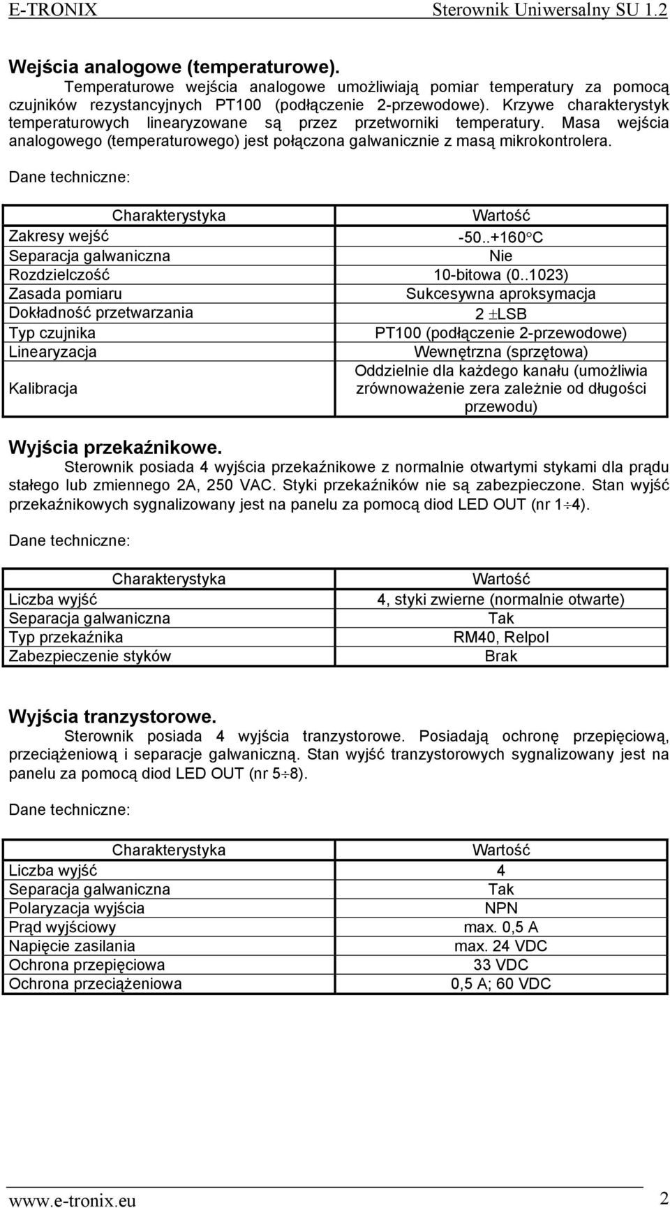 .+160 C Nie Rozdzielczość 10-bitowa (0.