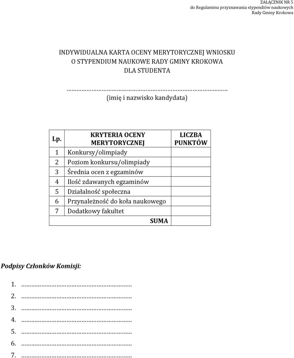 MERYTORYCZNEJ 1 Konkursy/olimpiady 2 Poziom konkursu/olimpiady 3 Średnia ocen z egzaminów 4 Ilość