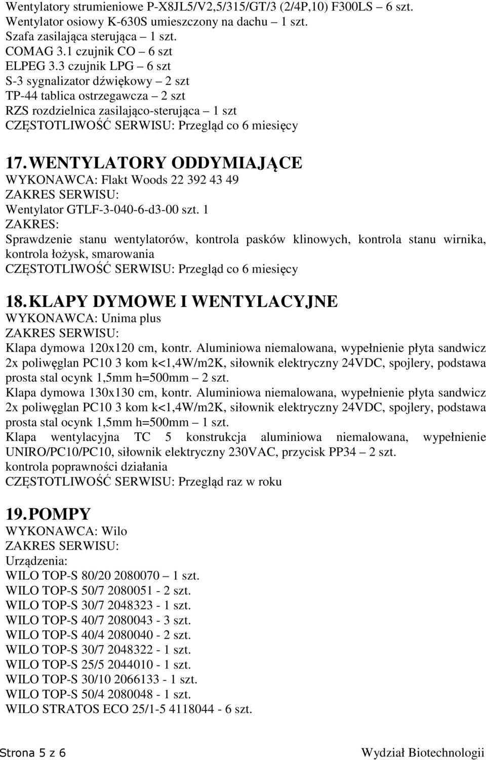 WENTYLATORY ODDYMIAJĄCE WYKONAWCA: Flakt Woods 22 392 43 49 Wentylator GTLF-3-040-6-d3-00 szt.