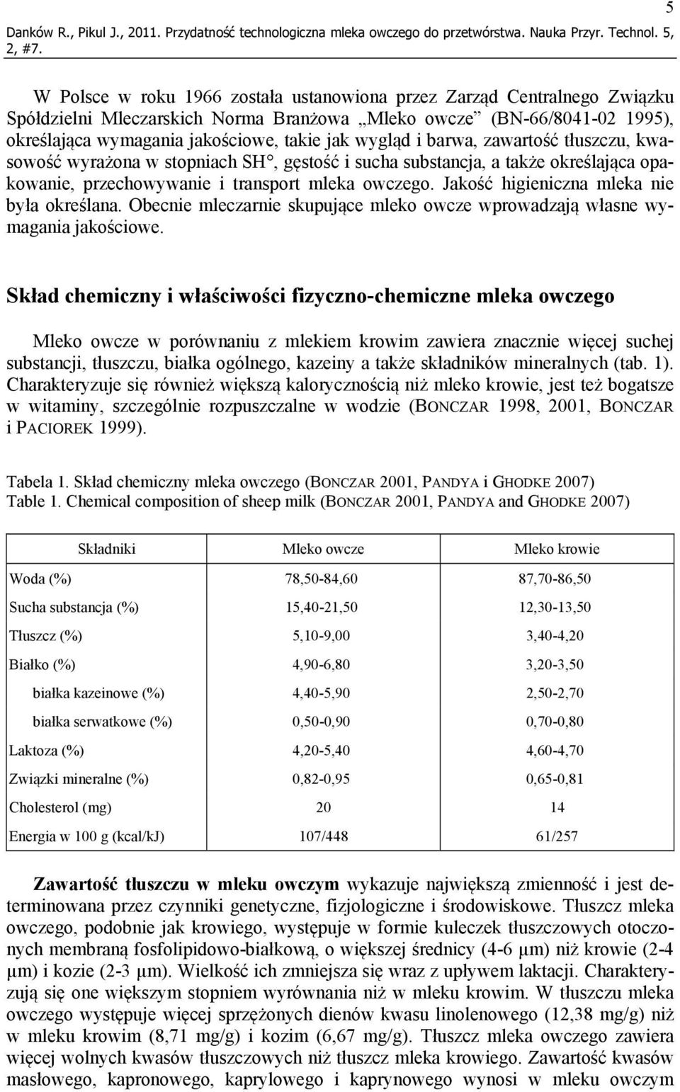 wygląd i barwa, zawartość tłuszczu, kwasowość wyrażona w stopniach SH, gęstość i sucha substancja, a także określająca opakowanie, przechowywanie i transport mleka owczego.