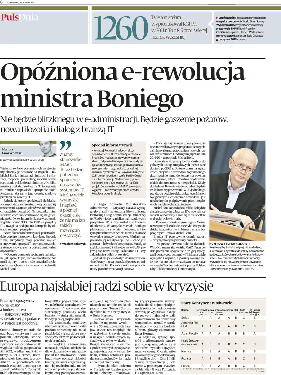 Co ciekawe prezes Herbert Wirth jeszcze rok temu zapowiadał osiągnięcie światowego szczytu w 2018 r. [ONO] Opóźniona e-rewolucja ministra Boniego Nie będzie blitzkriegu w e-administracji.