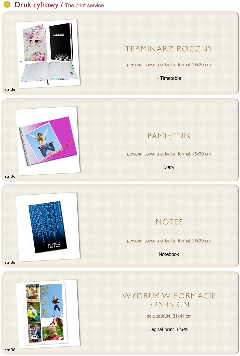 15x20 cm Diary str 36 NOTES personalizowana okładka, format 15x20 cm str 36