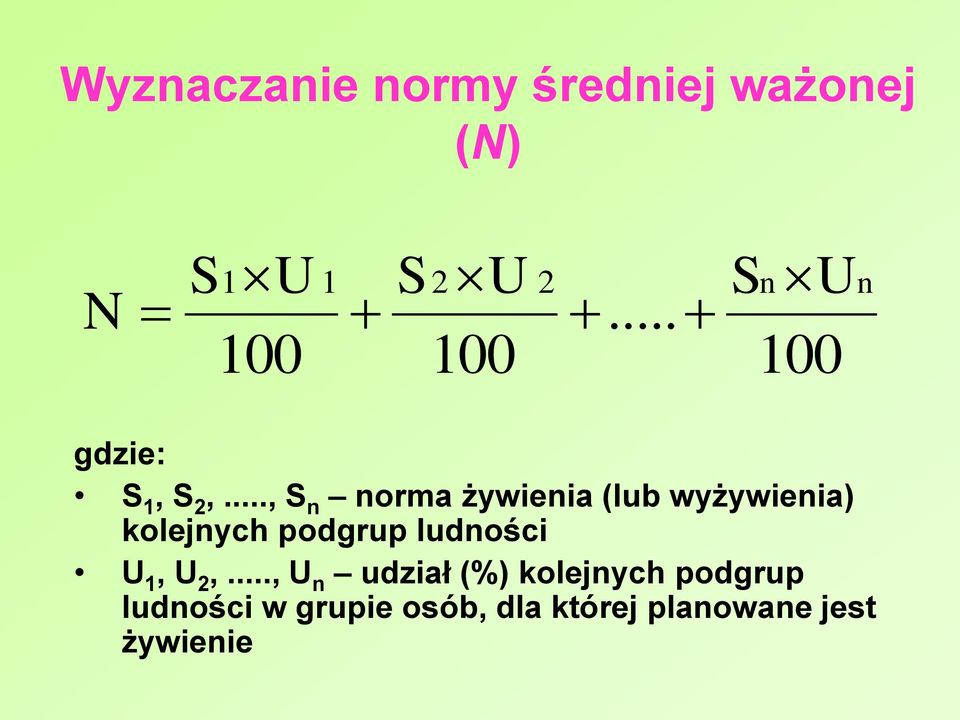 .., S n nora żywienia (lub wyżywienia) kolejnych podgrup ludności