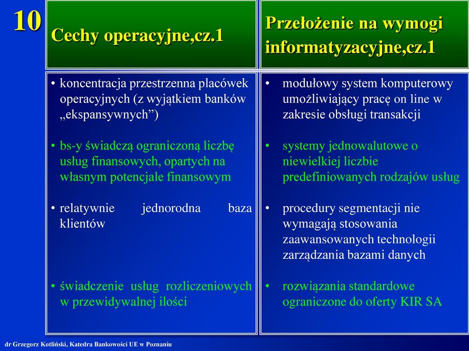 potencjale finansowym relatywnie jednorodna baza klientów świadczenie usług rozliczeniowych w przewidywalnej ilości Przełożenie na wymogi informatyzacyjne,cz.