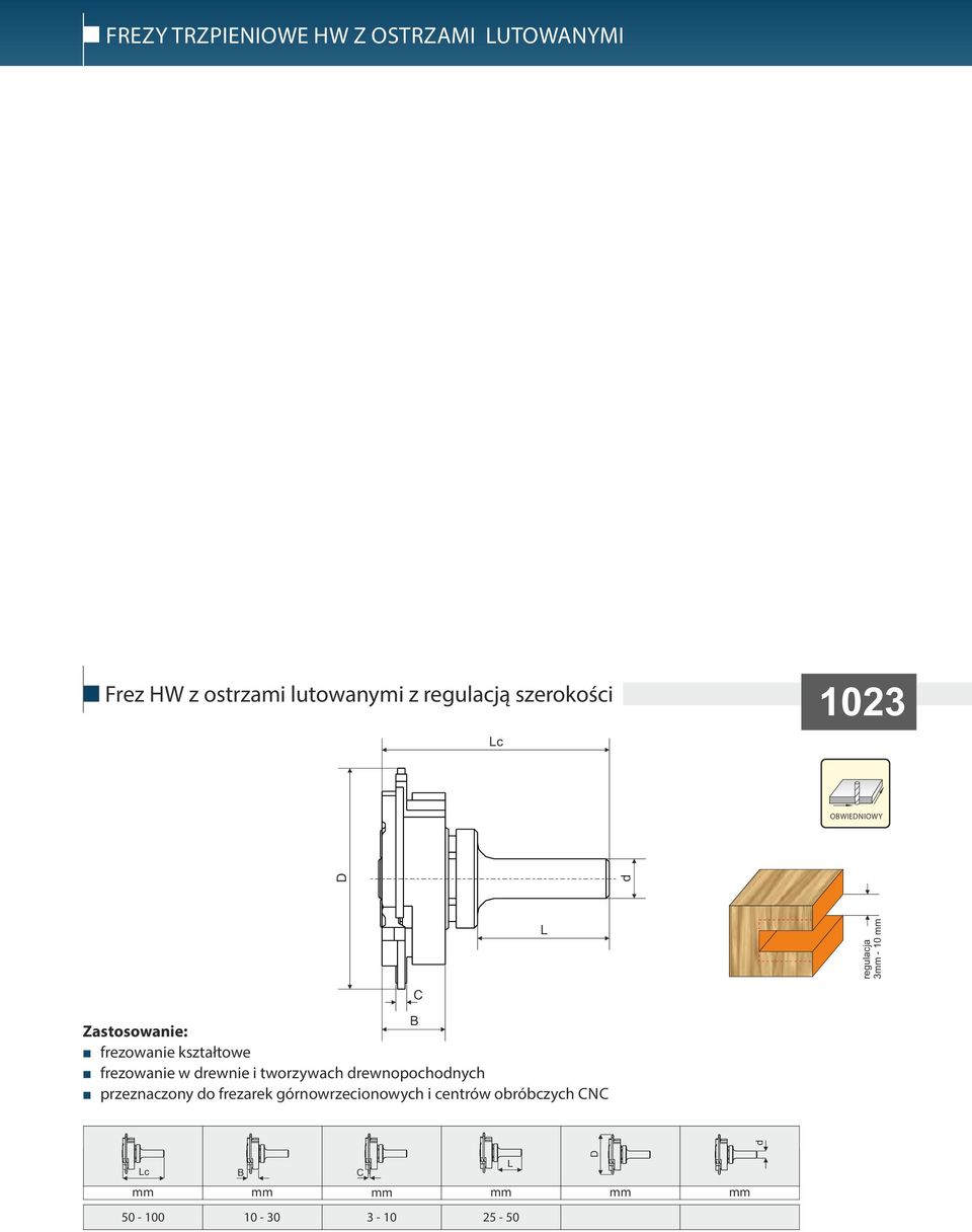2-12 Frez HW z ostrzami lutowanymi z regulacj szeroko ci 1023 OWIENIOWY frezowanie kszta towe frezowanie w rewnie i tworzywach rewnopochonych przeznaczony o frezarek