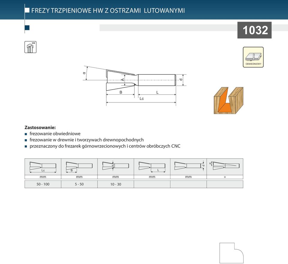 kszta towe obwieniowe frezowanie w rewnie i tworzywach rewnopochonych przeznaczony o frezarek górnowrzecionowych i centrów obróbczych CNC 50-100 10-40 25-50 13-30 6-25 3-30 Poza