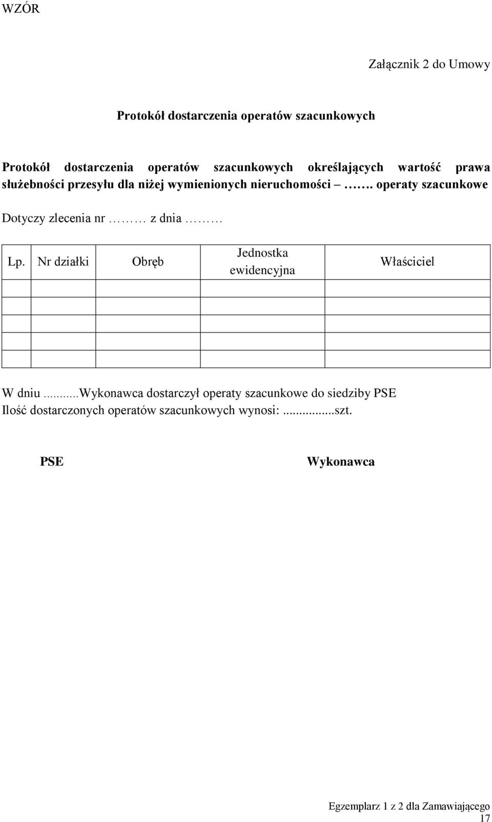 operaty szacunkowe Dotyczy zlecenia nr z dnia Lp. Nr działki Obręb Jednostka ewidencyjna Właściciel W dniu.