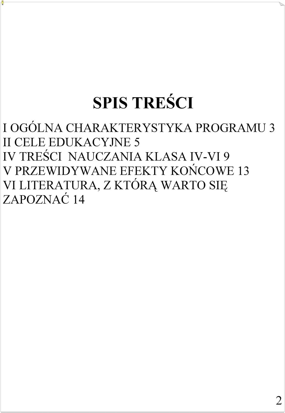 KLASA IV-VI 9 V PRZEWIDYWANE EFEKTY KOŃCOWE