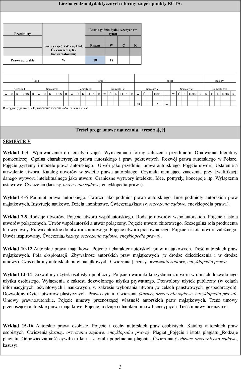 Zo, zaliczenie - Z 18 2 Zo Treści programowe nauczania [ treść zajęć] SEMESTR V Wykład 1-3 Wprowadzenie do tematyki zajęć. Wymagania i formy zaliczenia przedmiotu. Omówienie literatury pomocniczej.