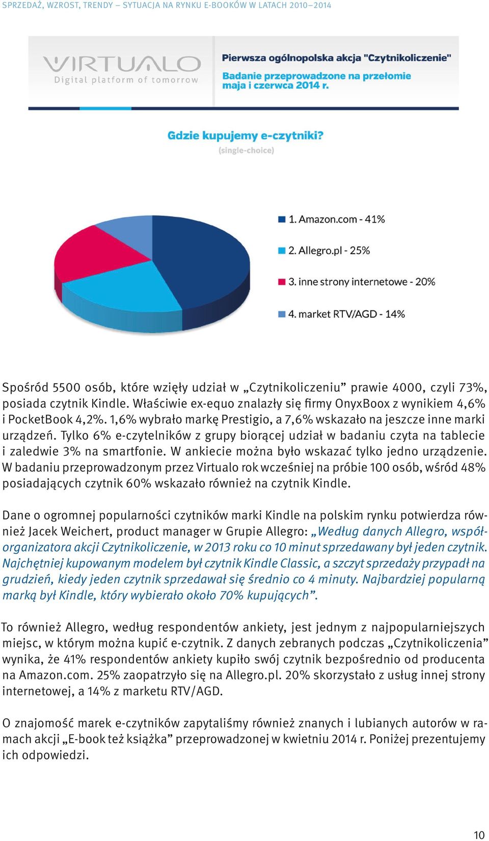 Tylko 6% e-czytelników z grupy biorącej udział w badaniu czyta na tablecie i zaledwie 3% na smartfonie. W ankiecie można było wskazać tylko jedno urządzenie.