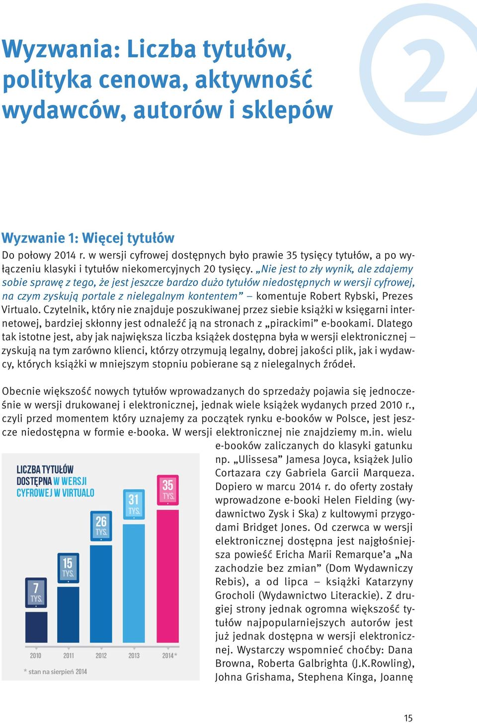 Nie jest to zły wynik, ale zdajemy sobie sprawę z tego, że jest jeszcze bardzo dużo tytułów niedostępnych w wersji cyfrowej, na czym zyskują portale z nielegalnym kontentem komentuje Robert Rybski,