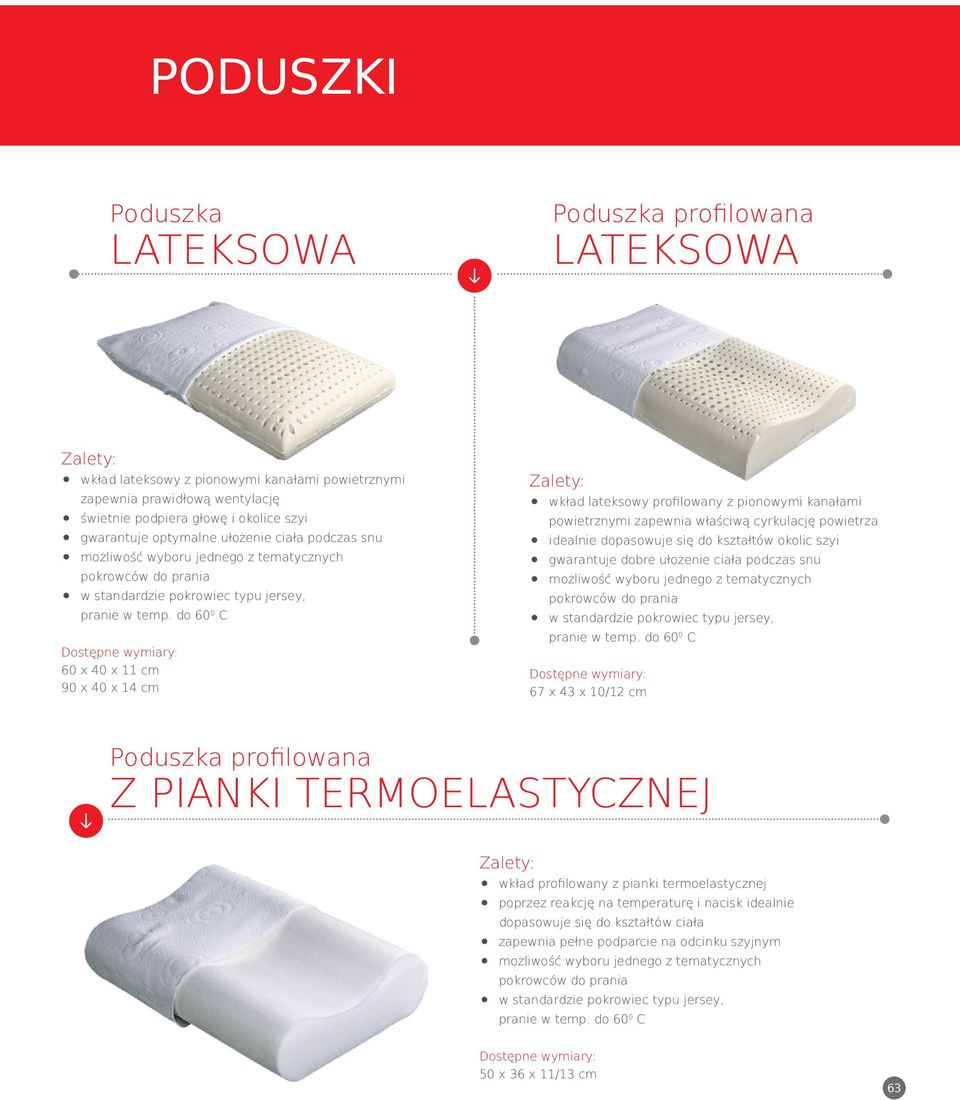 cyrkulację powietrza idealnie dopasowuje się do kształtów okolic szyi gwarantuje dobre ułożenie ciała podczas snu możliwość wyboru jednego z tematycznych pokrowców do prania 67 x 43 x 10/12 cm