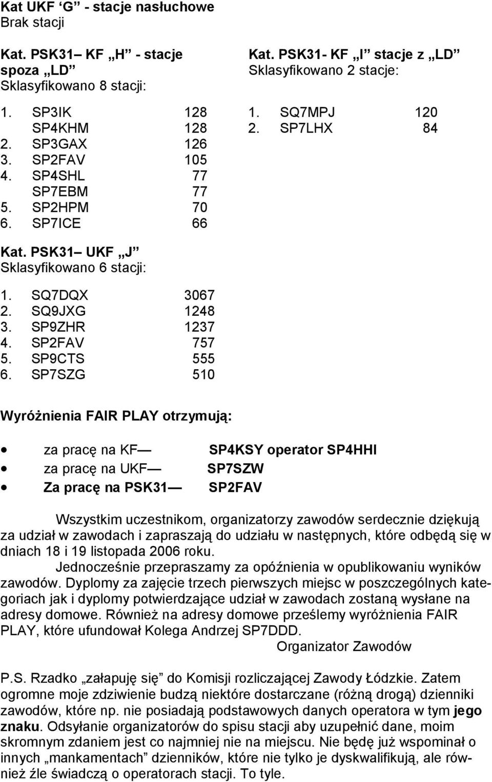 PSK31 UKF J Sklasyfikowano 6 