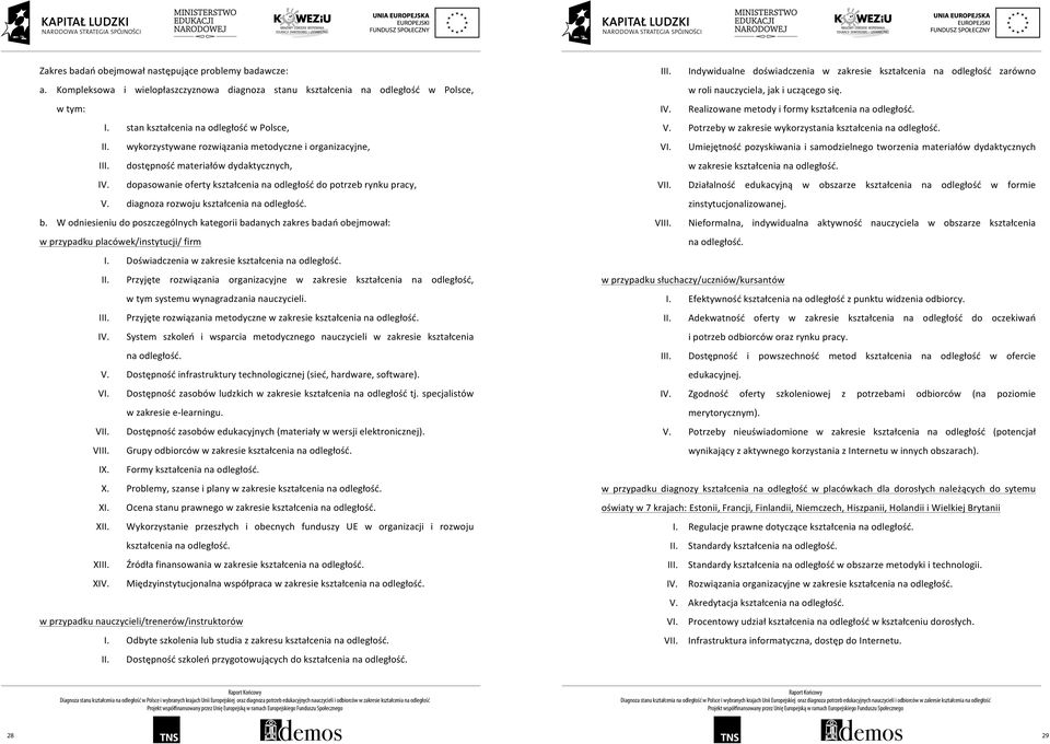 diagnoza rozwoju kształcenia na odległość. b. W odniesieniu do poszczególnych kategorii badanych zakres badań obejmował: w przypadku placówek/instytucji/ firm I.