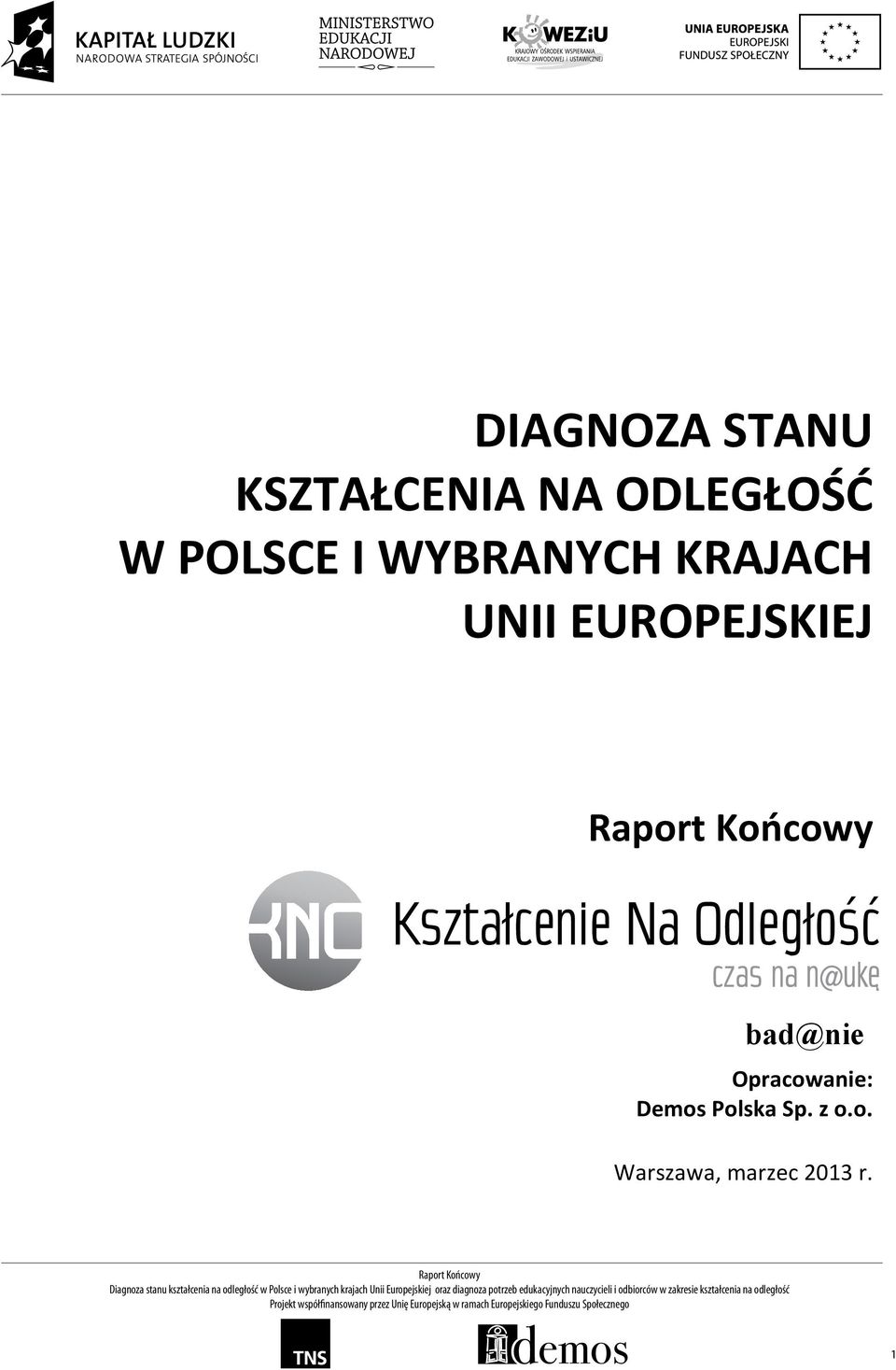 Diagnoza stanu kształcenia na odległość w Polsce i wybranych krajach Unii Europejskiej oraz diagnoza potrzeb edukacyjnych