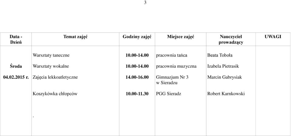 Zajęcia lekkoatletyczne 14.00-16.