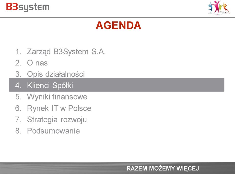 Klienci Spółki 5. Wyniki finansowe 6.