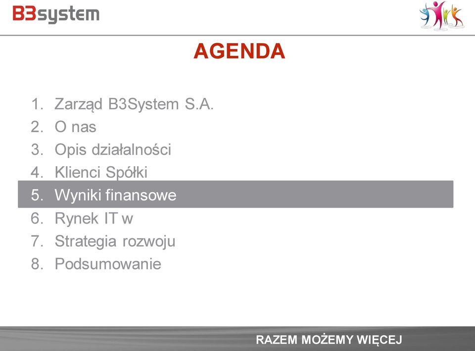 Klienci Spółki 5. Wyniki finansowe 6.