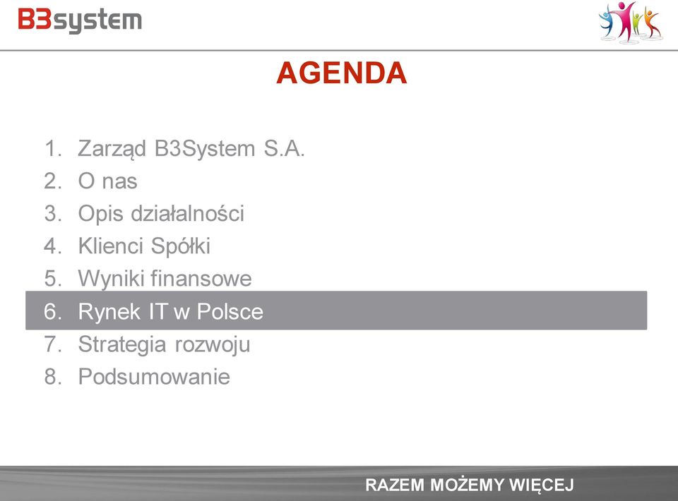 Klienci Spółki 5. Wyniki finansowe 6.