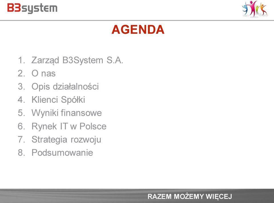 Klienci Spółki 5. Wyniki finansowe 6.