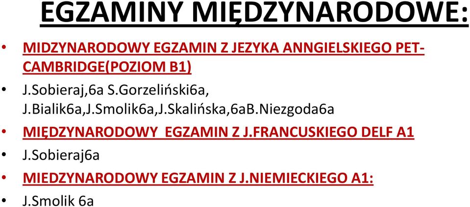 Smolik6a,J.Skalińska,6aB.Niezgoda6a MIĘDZYNARODOWY EGZAMIN Z J.