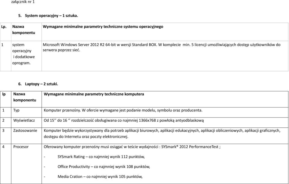 lp Nazwa komponentu Wymagane minimalne parametry techniczne komputera 1 Typ Komputer przenośny. W ofercie wymagane jest podanie modelu, symbolu oraz producenta.