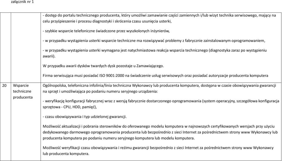 oprogramowaniem, - w przypadku wystąpienia usterki wymagana jest natychmiastowa reakcja wsparcia technicznego (diagnostyka zaraz po wystąpieniu awarii).