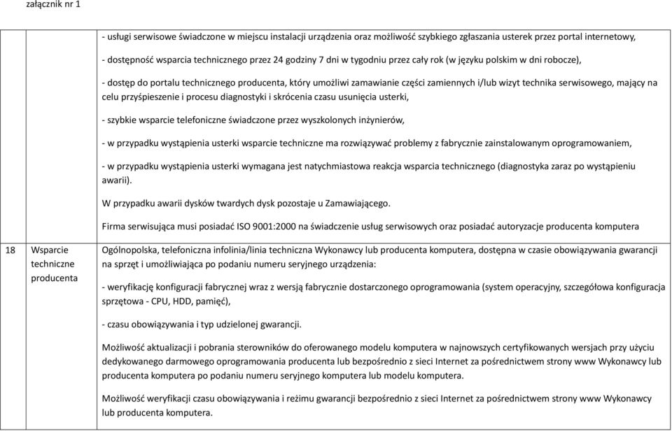 przyśpieszenie i procesu diagnostyki i skrócenia czasu usunięcia usterki, - szybkie wsparcie telefoniczne świadczone przez wyszkolonych inżynierów, - w przypadku wystąpienia usterki wsparcie