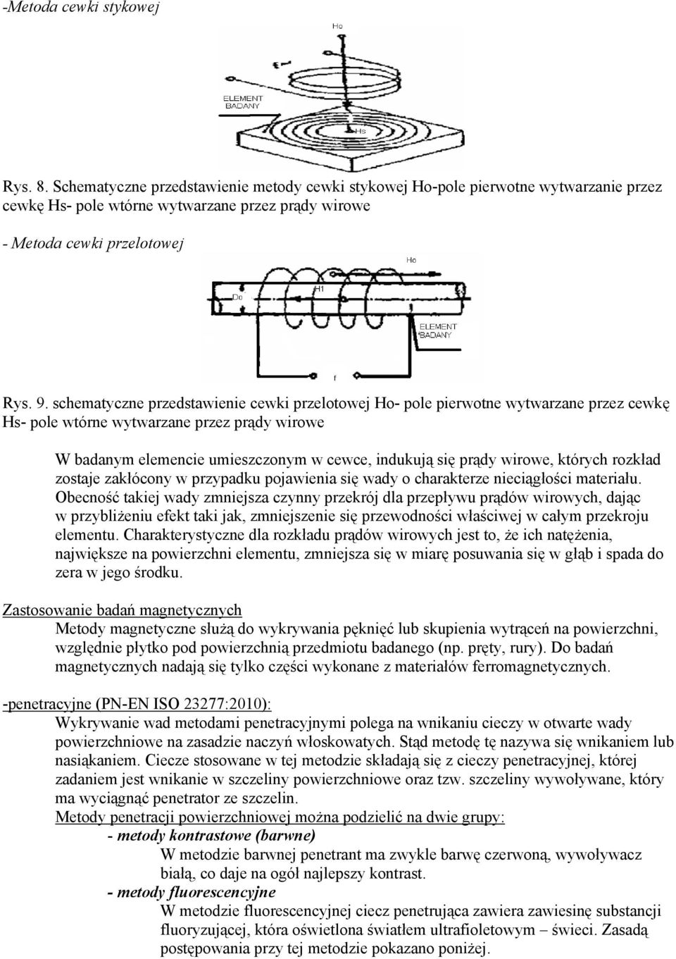 wirowe, których rozkład zostaje zakłócony w przypadku pojawienia się wady o charakterze nieciągłości materiału.