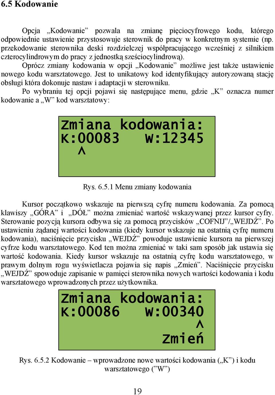 Oprócz zmiany kodowania w opcji Kodowanie możliwe jest także ustawienie nowego kodu warsztatowego.